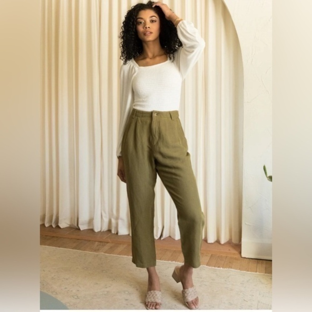 Able Charlie Olive Tapered Linen Blend Pant NWT